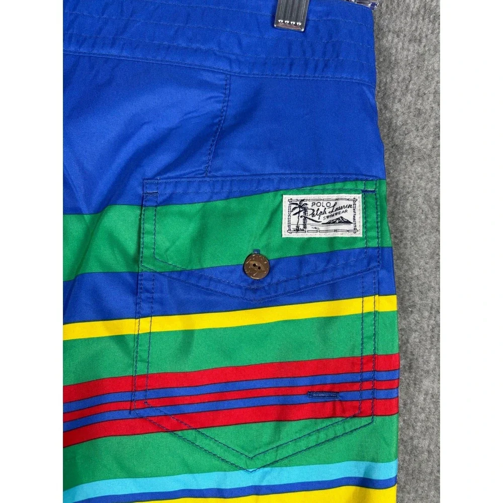 Polo Ralph Lauren Striped Swim Trunks Board Shorts 30 Blue Multi Drawstring